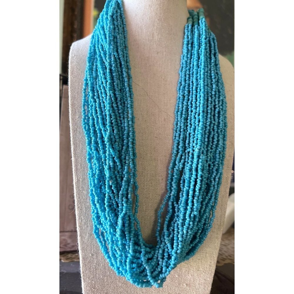 Artisan Blue Glass Bead Vintage Necklace -- 24"